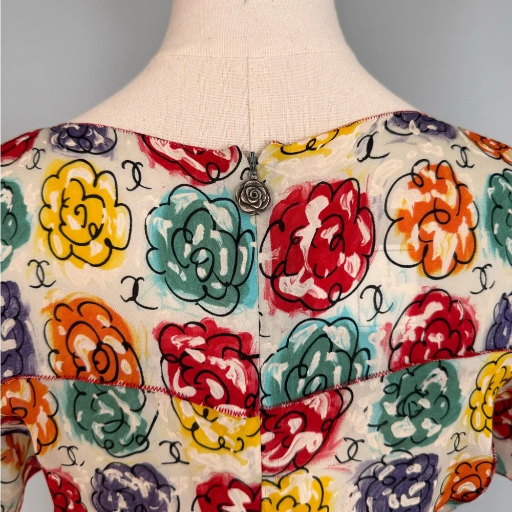Chanel 1998 Silk Logo Camellia Dress